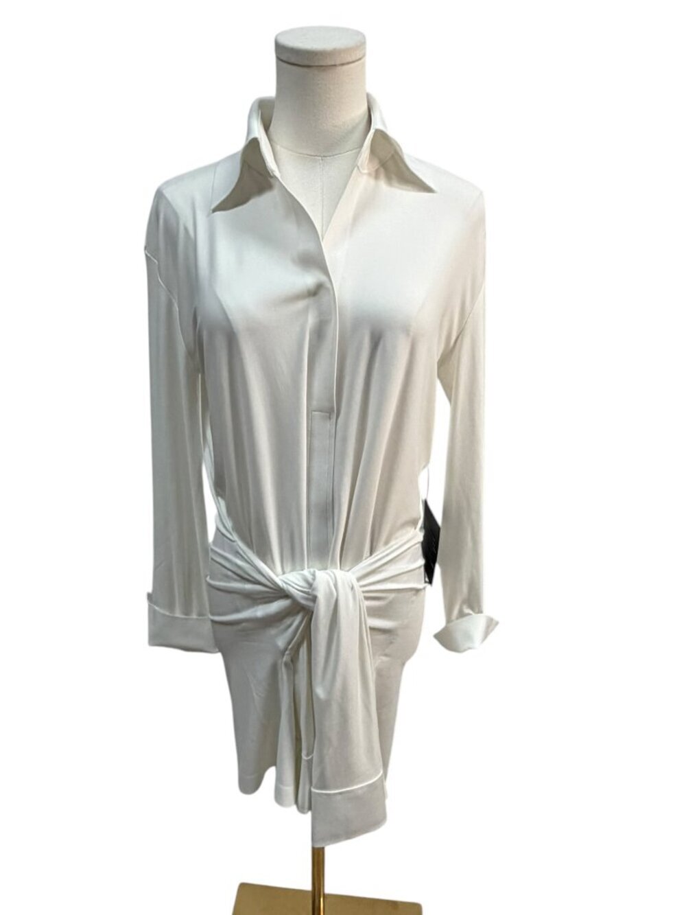Norma Kamali Revolve Snow White Four Sleeve Shirt Mini Dress XS Tie Front NWT